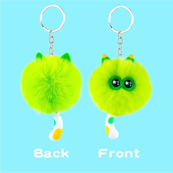 Colorful Cat Pom Pom Keychain (1) - Picture 4 of 4